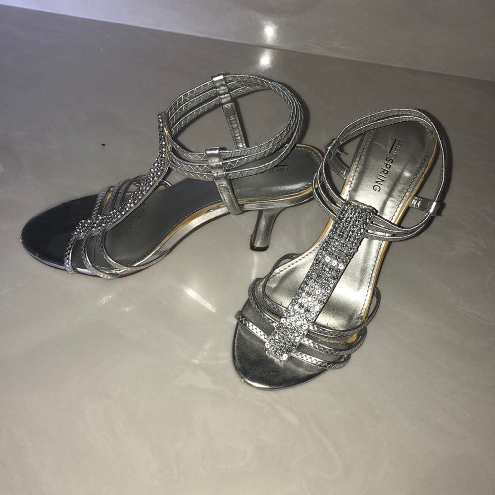 Silver Rhinestone Formal Prom Heels